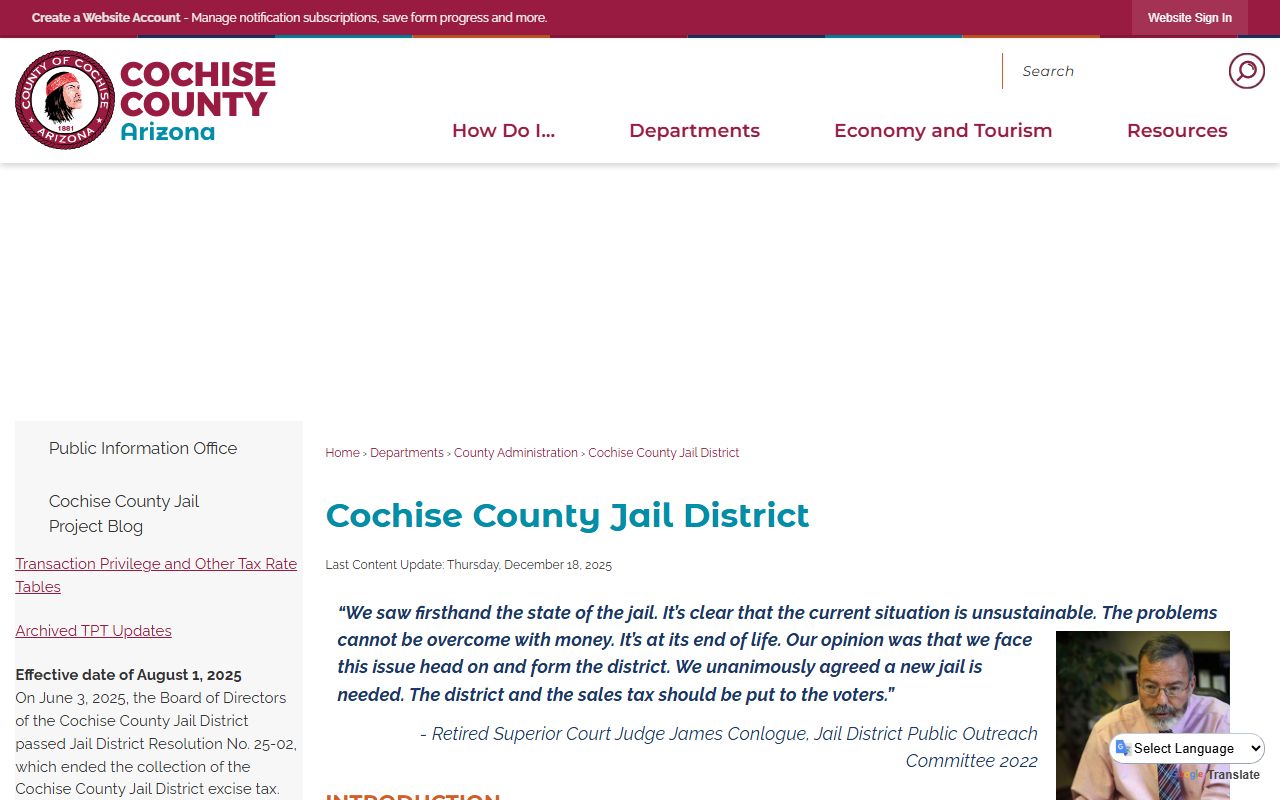 Cochise County inmate population jail district capacity page