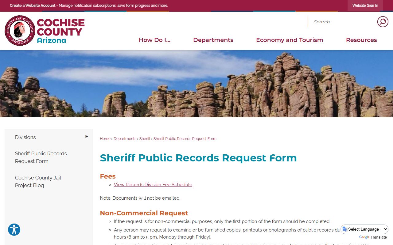 Cochise County inmate records sheriff public records request page