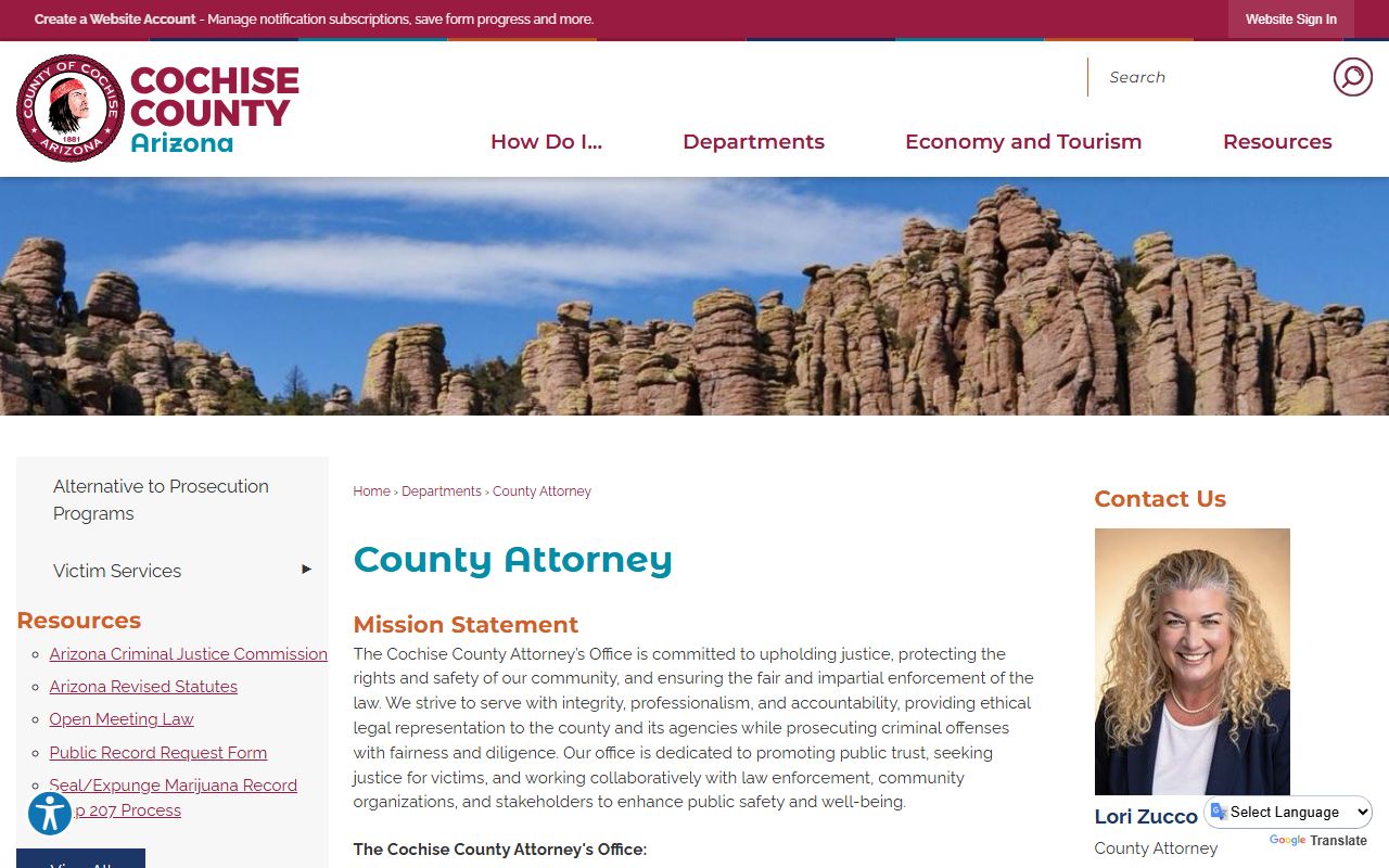 Cochise County court records after jail arrest County Attorney page